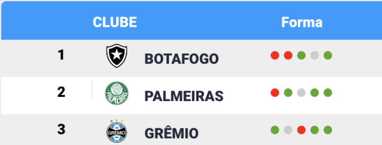 The standings of the biggest league in South America